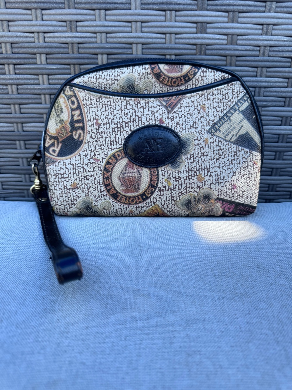 Vintage Allan Edward Travel Print Cosmetic Bag Wristlet